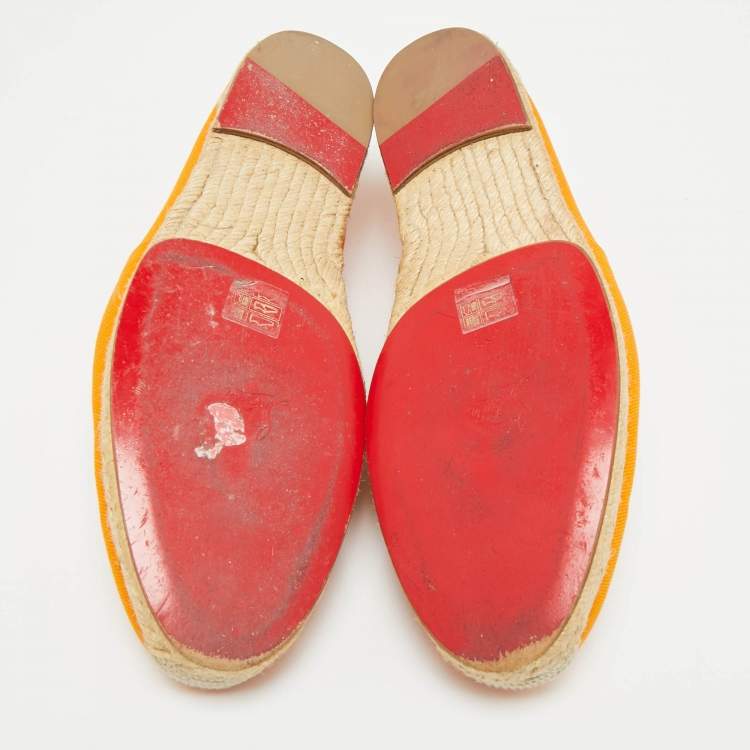 Pre Owned Christian Louboutin Nanou Crest Size 44 Orange Canvas Slip On Espadrille Flat