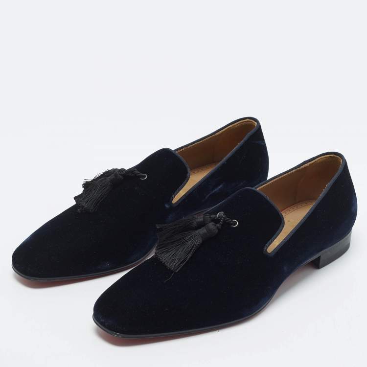 Pre Owned Christian Louboutin Officialito Tassel Size 42 Navy Blue Velvet Smoking Slippers