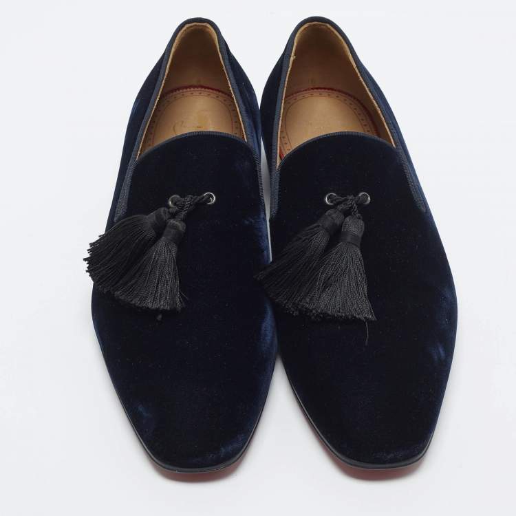 Pre Owned Christian Louboutin Officialito Tassel Size 42 Navy Blue Velvet Smoking Slippers