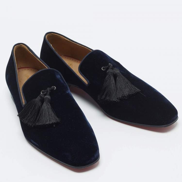 Pre Owned Christian Louboutin Officialito Tassel Size 42 Navy Blue Velvet Smoking Slippers