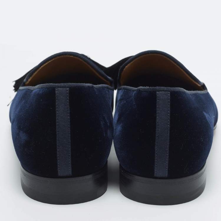 Pre Owned Christian Louboutin Officialito Tassel Size 42 Navy Blue Velvet Smoking Slippers
