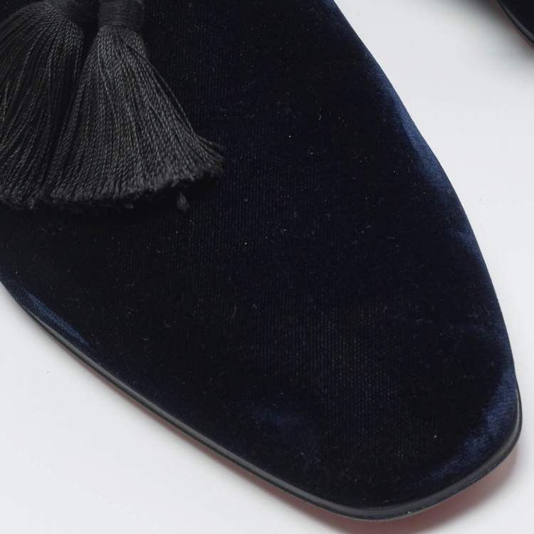 Pre Owned Christian Louboutin Officialito Tassel Size 42 Navy Blue Velvet Smoking Slippers