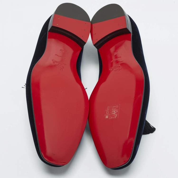 Pre Owned Christian Louboutin Officialito Tassel Size 42 Navy Blue Velvet Smoking Slippers