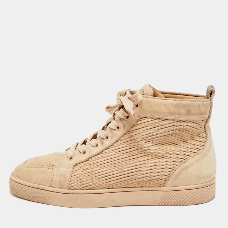 Pre Owned Christian Louboutin Rantus Orlato Size 41 Beige Suede High Top Sneakers