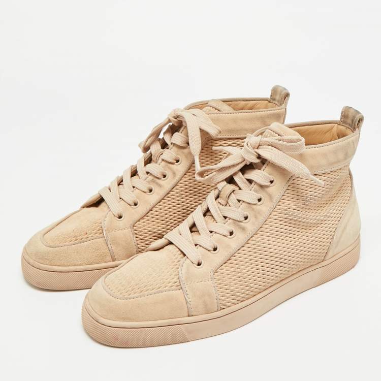 Pre Owned Christian Louboutin Rantus Orlato Size 41 Beige Suede High Top Sneakers