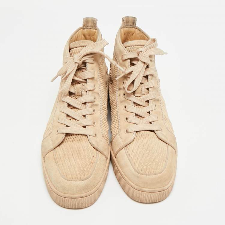 Pre Owned Christian Louboutin Rantus Orlato Size 41 Beige Suede High Top Sneakers