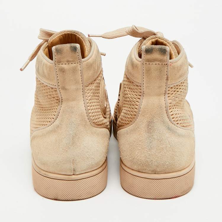 Pre Owned Christian Louboutin Rantus Orlato Size 41 Beige Suede High Top Sneakers