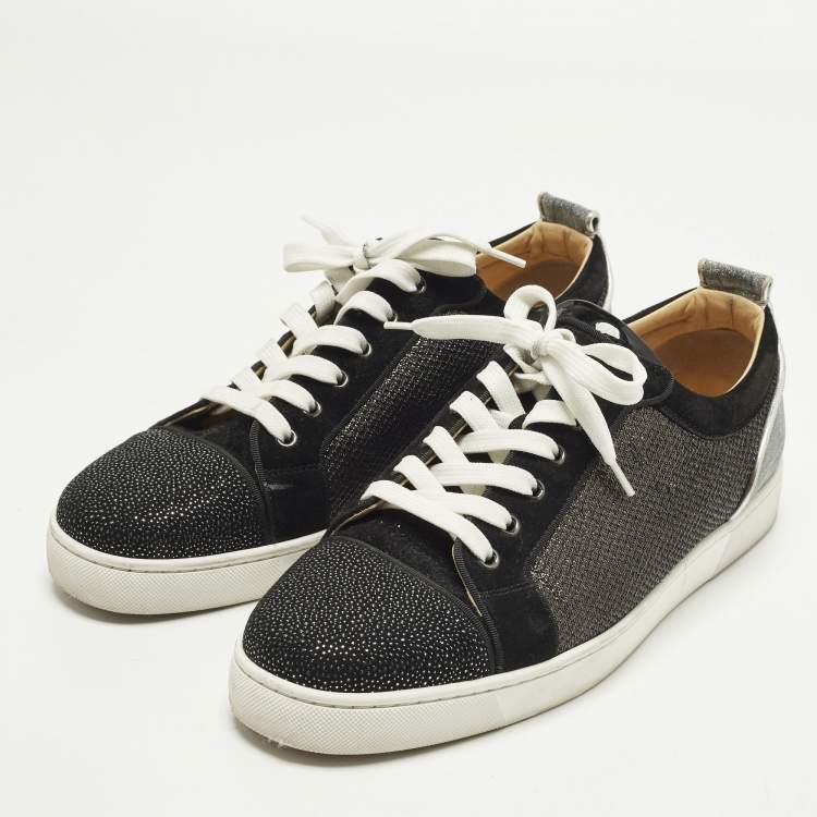 Pre Owned Christian Louboutin Louis Junior Size 45 Two Tone Lurex Fabric and Suede Low Top Sneakers