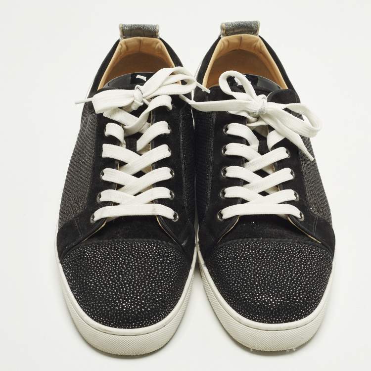 Pre Owned Christian Louboutin Louis Junior Size 45 Two Tone Lurex Fabric and Suede Low Top Sneakers