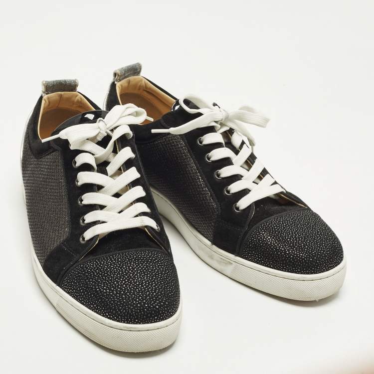 Pre Owned Christian Louboutin Louis Junior Size 45 Two Tone Lurex Fabric and Suede Low Top Sneakers