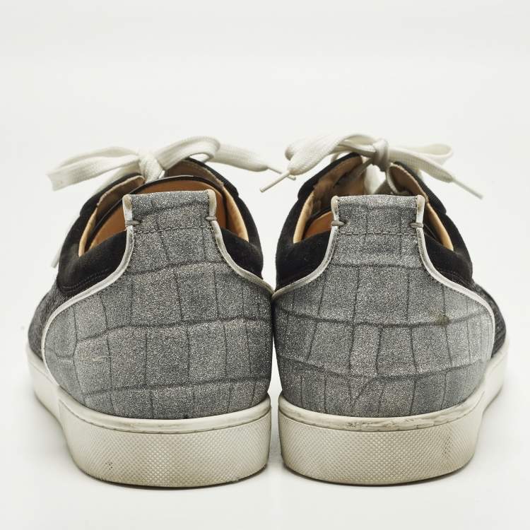 Pre Owned Christian Louboutin Louis Junior Size 45 Two Tone Lurex Fabric and Suede Low Top Sneakers