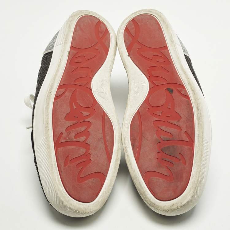 Pre Owned Christian Louboutin Louis Junior Size 45 Two Tone Lurex Fabric and Suede Low Top Sneakers
