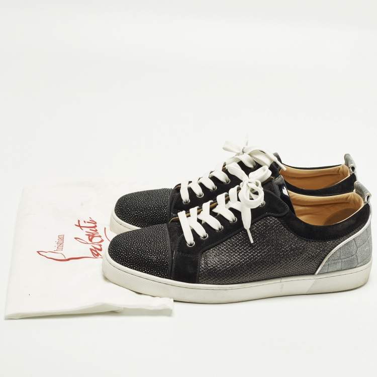 Pre Owned Christian Louboutin Louis Junior Size 45 Two Tone Lurex Fabric and Suede Low Top Sneakers