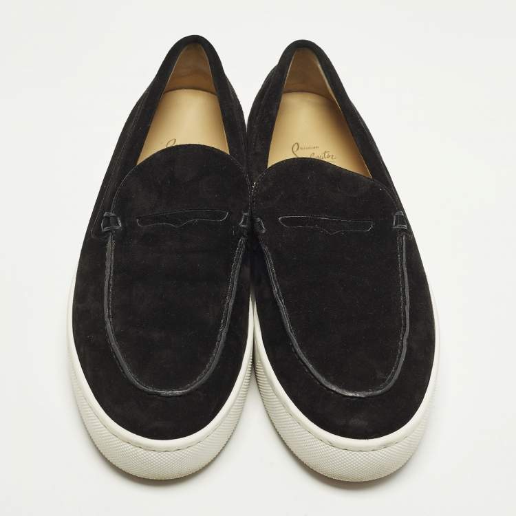 Pre Owned Christian Louboutin Paqueboat Size 45.5 Black Suede Slip On Loafer Sneakers