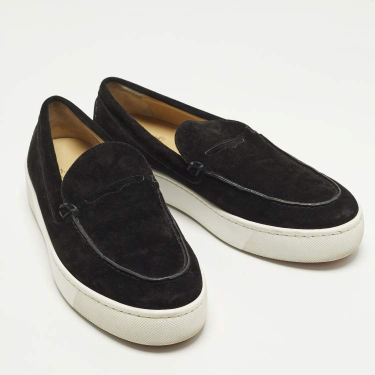 Pre Owned Christian Louboutin Paqueboat Size 45.5 Black Suede Slip On Loafer Sneakers