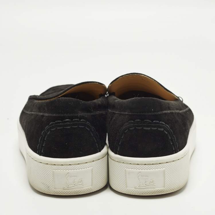 Pre Owned Christian Louboutin Paqueboat Size 45.5 Black Suede Slip On Loafer Sneakers