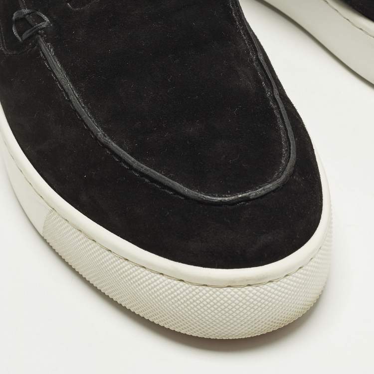 Pre Owned Christian Louboutin Paqueboat Size 45.5 Black Suede Slip On Loafer Sneakers