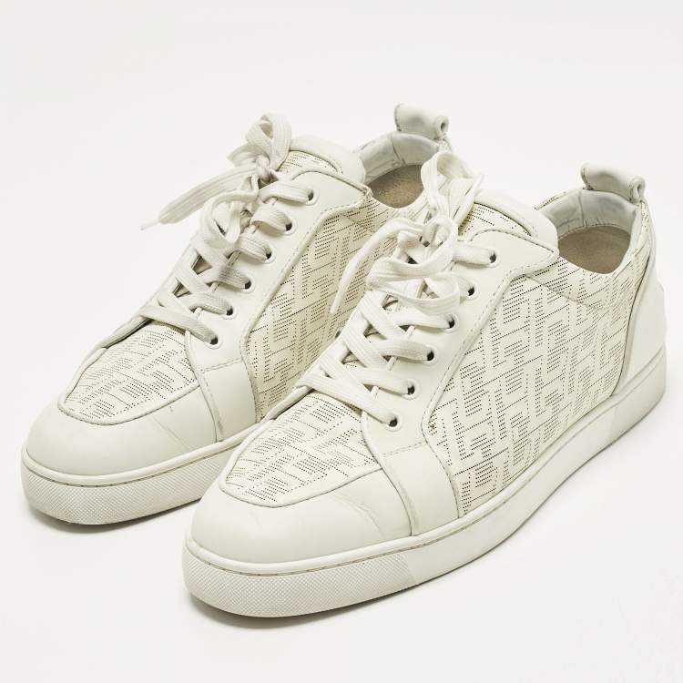 Pre Owned Christian Louboutin Louis Junior Size 45 White Perforated Leather Lace Up Sneakers