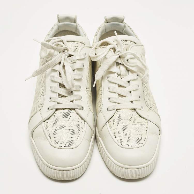 Pre Owned Christian Louboutin Louis Junior Size 45 White Perforated Leather Lace Up Sneakers