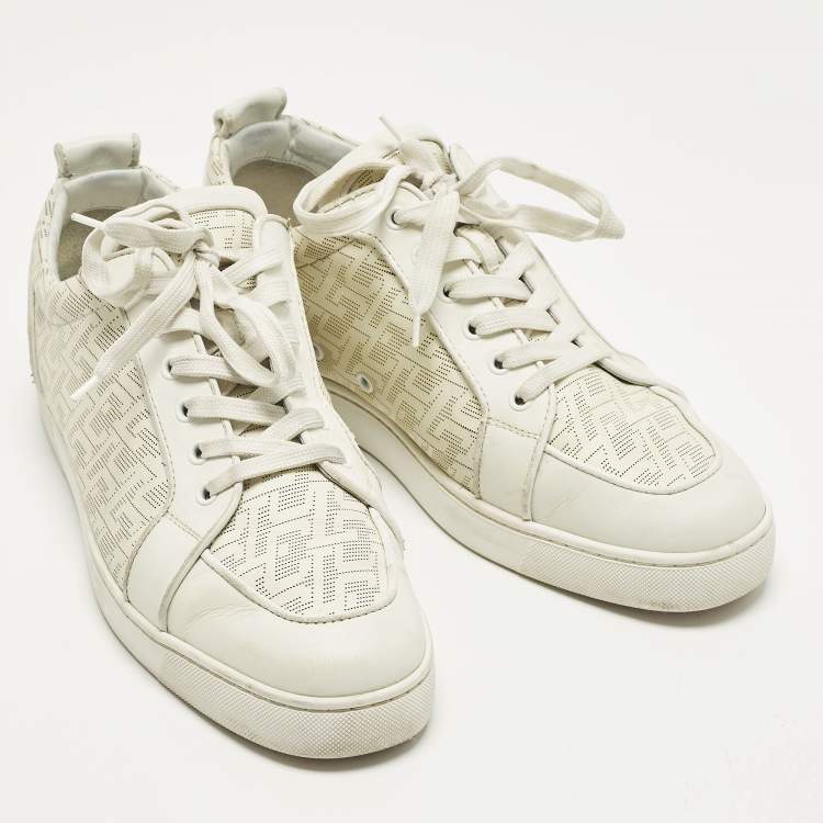 Pre Owned Christian Louboutin Louis Junior Size 45 White Perforated Leather Lace Up Sneakers