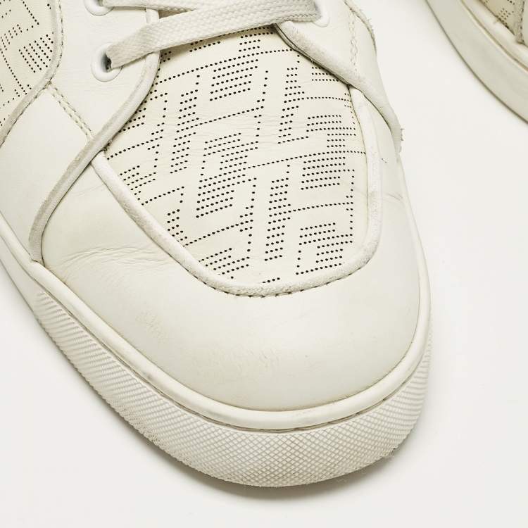 Pre Owned Christian Louboutin Louis Junior Size 45 White Perforated Leather Lace Up Sneakers