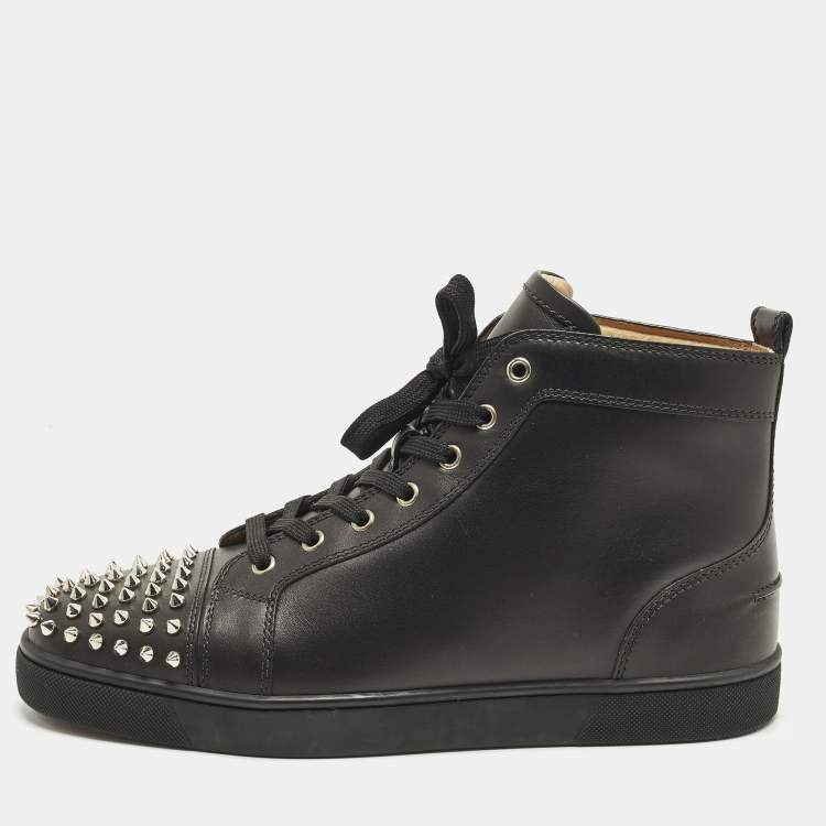 Pre Owned Christian Louboutin Lou Spikes Size 44 Black Leather High Top Sneakers