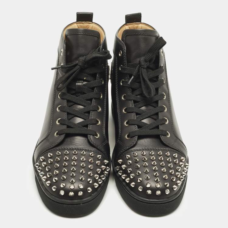 Pre Owned Christian Louboutin Lou Spikes Size 44 Black Leather High Top Sneakers