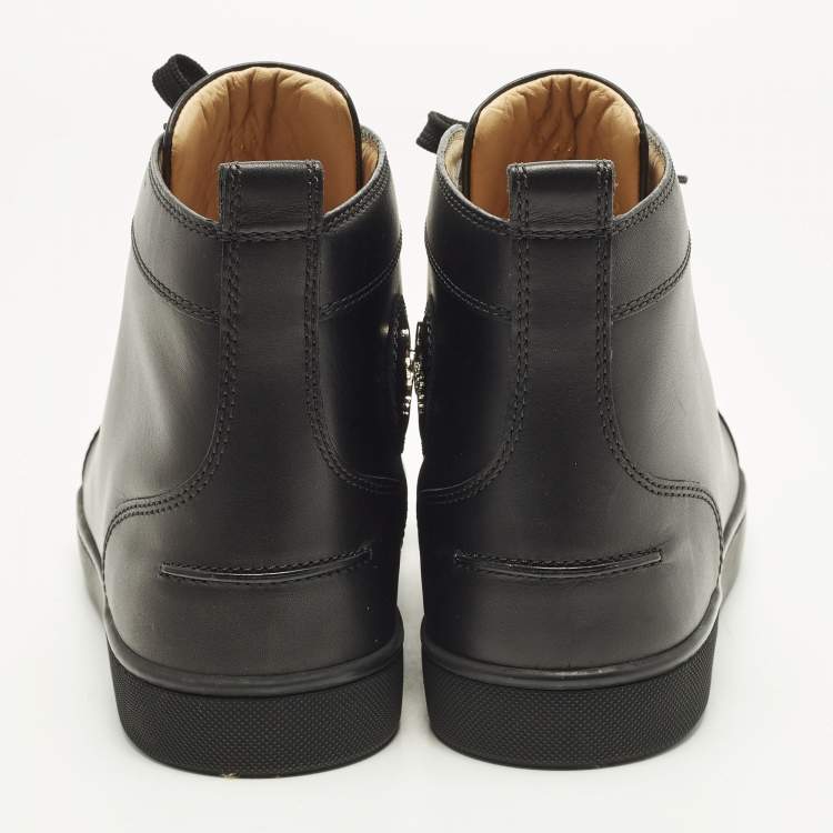 Pre Owned Christian Louboutin Lou Spikes Size 44 Black Leather High Top Sneakers