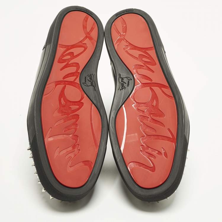 Pre Owned Christian Louboutin Lou Spikes Size 44 Black Leather High Top Sneakers