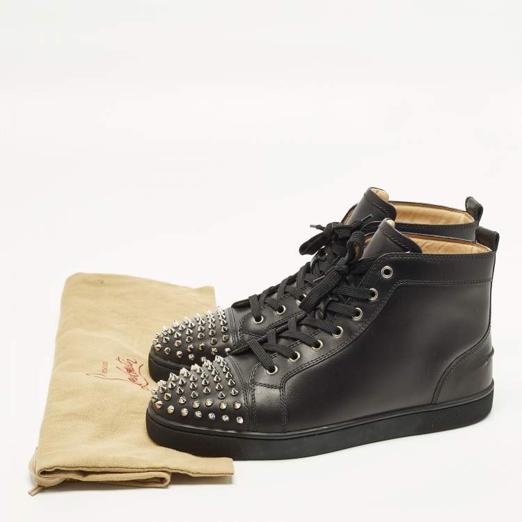 Pre Owned Christian Louboutin Lou Spikes Size 44 Black Leather High Top Sneakers