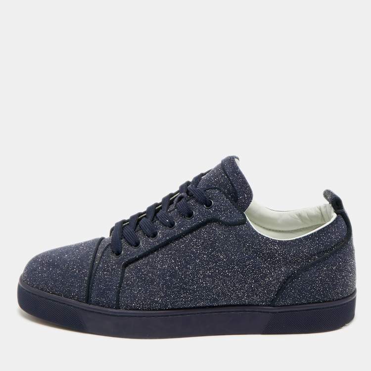 مملوكة مسبقًا Christian Louboutin Louis Junior Size 45 Navy Blue Glitter Suede Low Top Sneakers