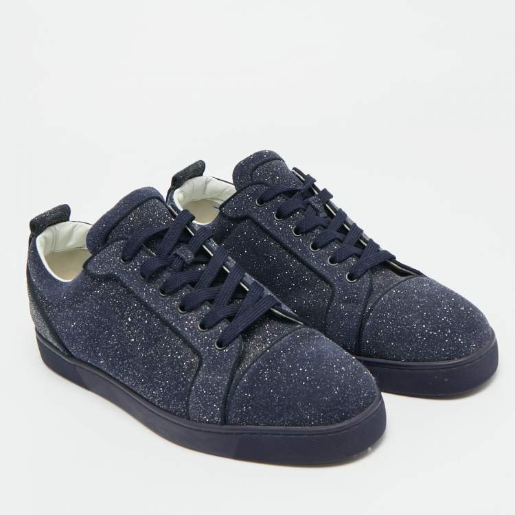 مملوكة مسبقًا Christian Louboutin Louis Junior Size 45 Navy Blue Glitter Suede Low Top Sneakers