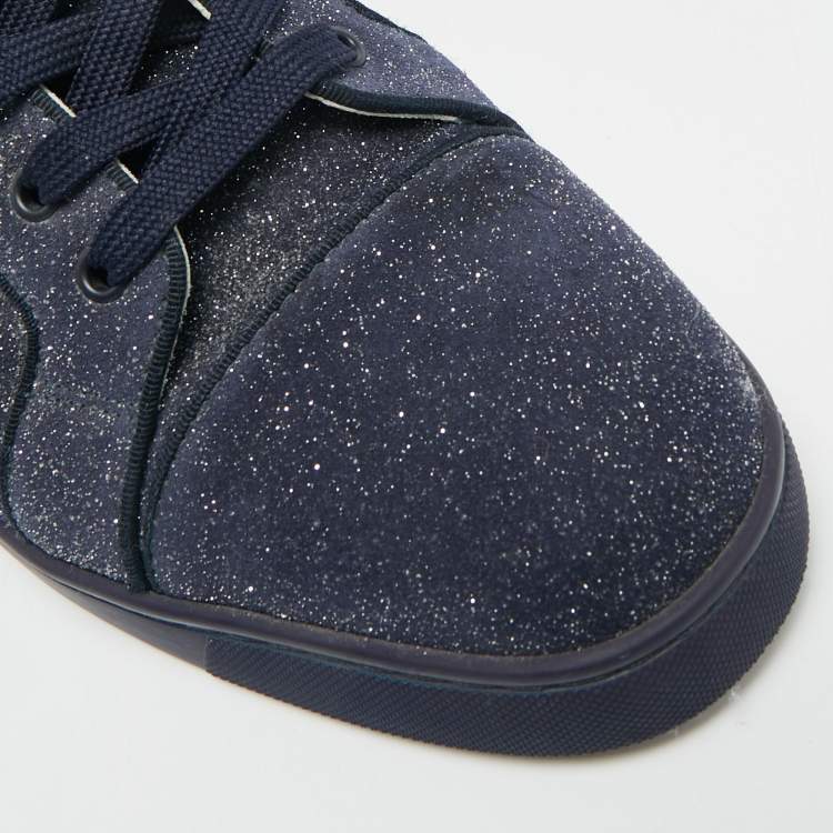 مملوكة مسبقًا Christian Louboutin Louis Junior Size 45 Navy Blue Glitter Suede Low Top Sneakers
