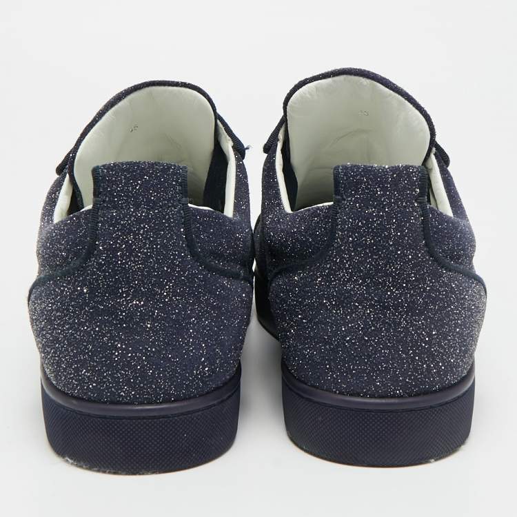 مملوكة مسبقًا Christian Louboutin Louis Junior Size 45 Navy Blue Glitter Suede Low Top Sneakers