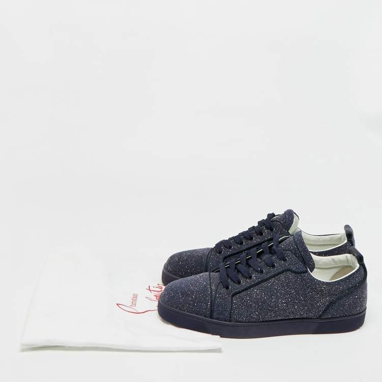 مملوكة مسبقًا Christian Louboutin Louis Junior Size 45 Navy Blue Glitter Suede Low Top Sneakers