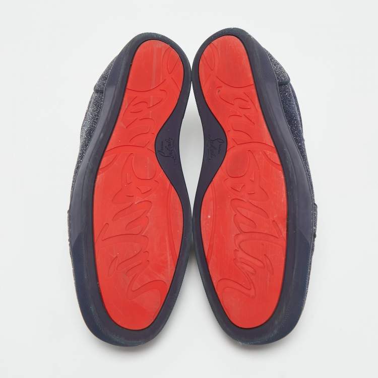 مملوكة مسبقًا Christian Louboutin Louis Junior Size 45 Navy Blue Glitter Suede Low Top Sneakers