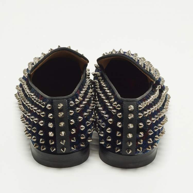 Pre Owned Christian Louboutin Dandelion Spikes Size 43.5 Black Velvet Smoking Slippers