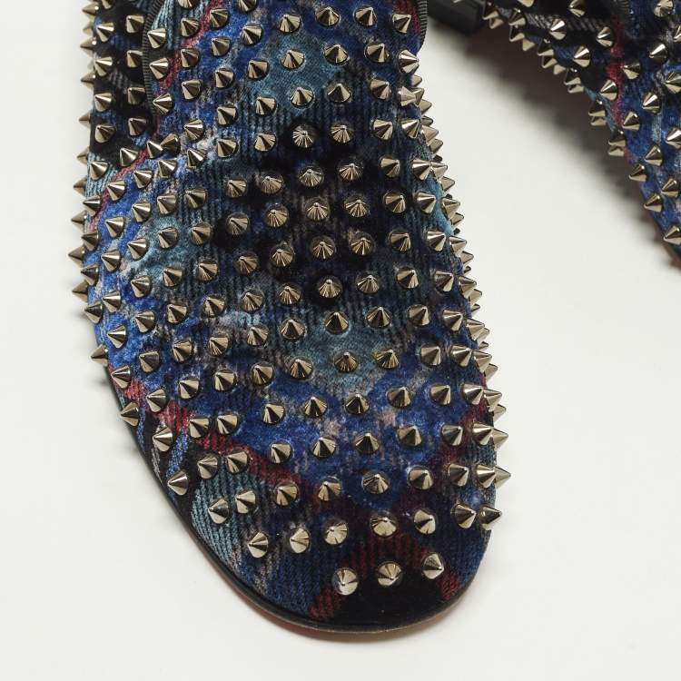 Pre Owned Christian Louboutin Dandelion Spikes Size 43.5 Black Velvet Smoking Slippers