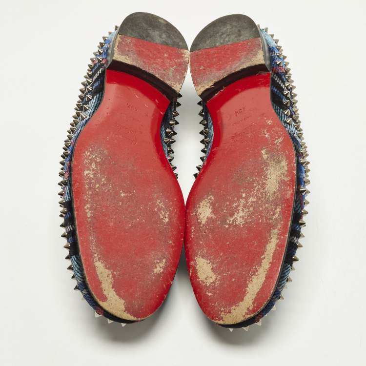 Pre Owned Christian Louboutin Dandelion Spikes Size 43.5 Black Velvet Smoking Slippers