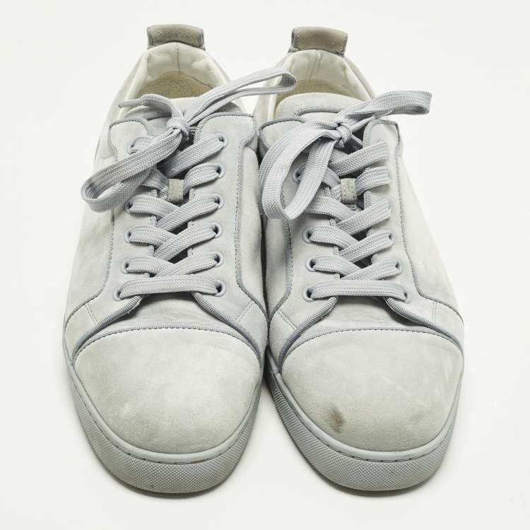 Pre Owned Christian Louboutin Louis Junior Size 45 Sky Blue Suede Low Top Sneakers