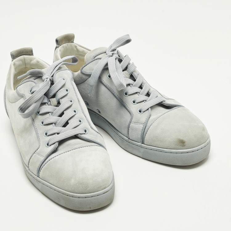 Pre Owned Christian Louboutin Louis Junior Size 45 Sky Blue Suede Low Top Sneakers