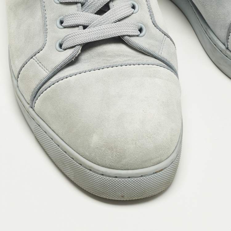 Pre Owned Christian Louboutin Louis Junior Size 45 Sky Blue Suede Low Top Sneakers