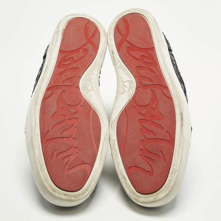 Pre Owned Christian Louboutin Louis Size 45 Navy Blue Crystals and Python Leather High Top Sneakers