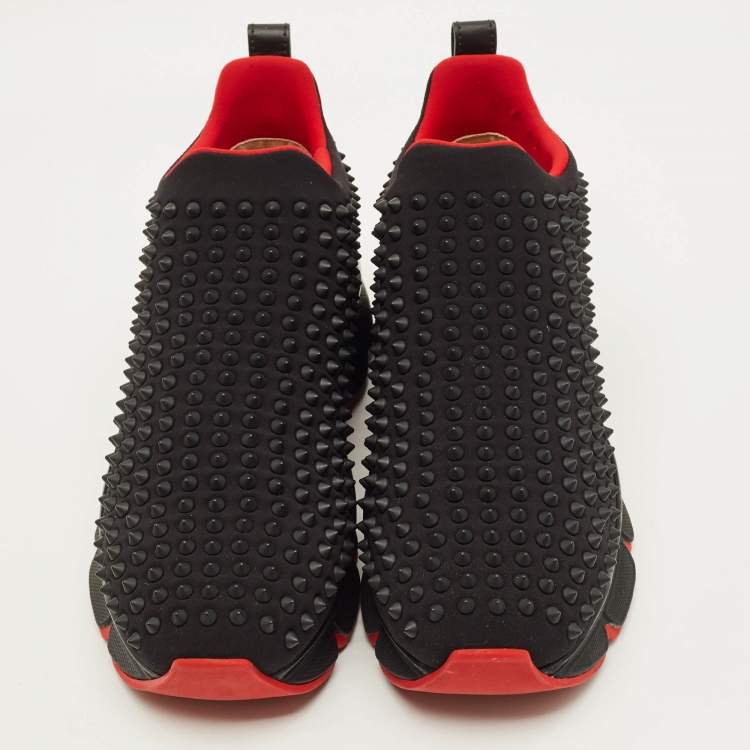 Pre Owned Christian Louboutin Spike sock Size 43 Black Neoprene Low Top Sneakers