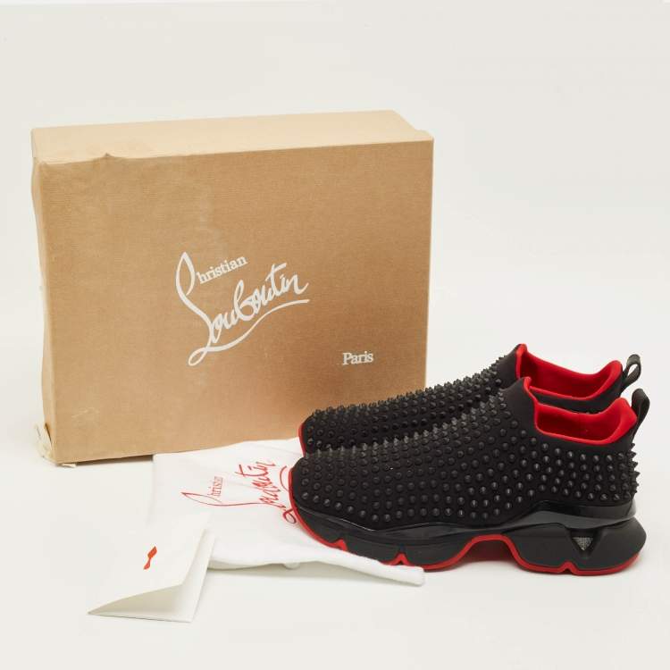 Pre Owned Christian Louboutin Spike sock Size 43 Black Neoprene Low Top Sneakers