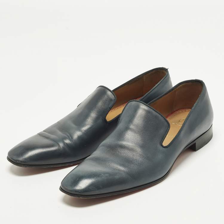 Pre Owned Christian Louboutin Dandelion Grosgrain Size 45 Blue Leather Loafers