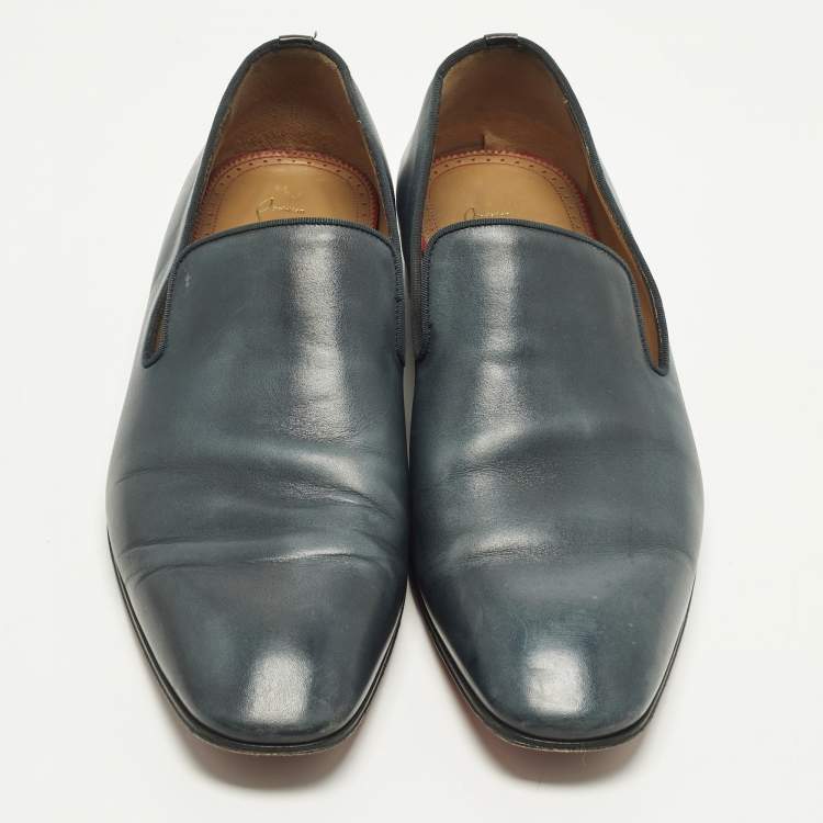 Pre Owned Christian Louboutin Dandelion Grosgrain Size 45 Blue Leather Loafers