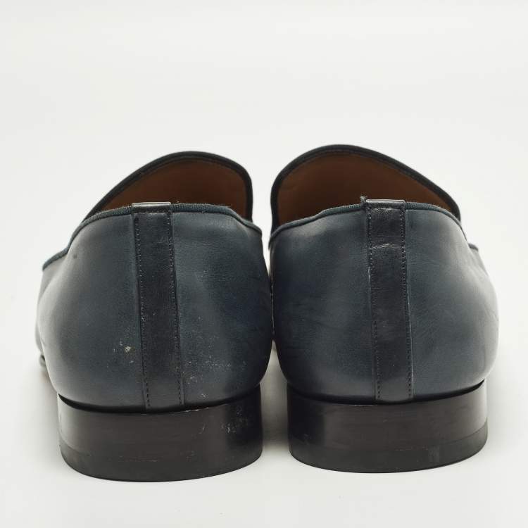 Pre Owned Christian Louboutin Dandelion Grosgrain Size 45 Blue Leather Loafers