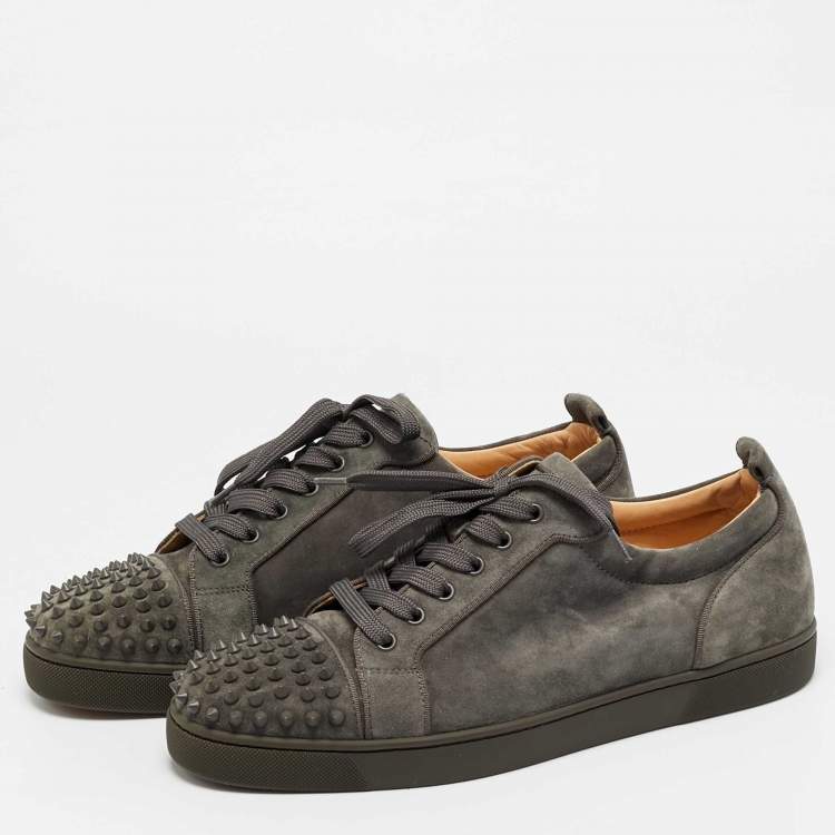 Pre Owned Christian Louboutin Louis Junior Spikes Size 45 Grey Suede Low Top Sneakers