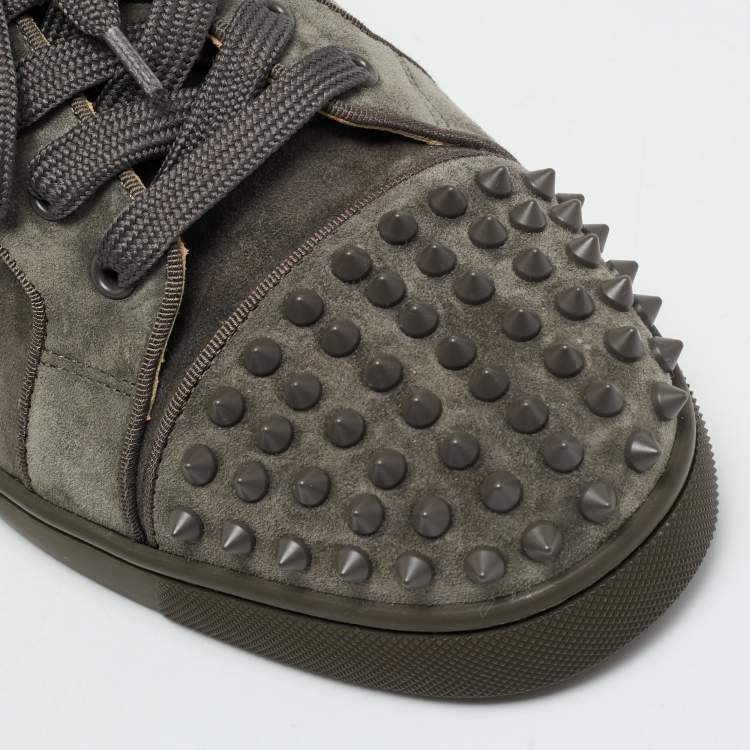 Pre Owned Christian Louboutin Louis Junior Spikes Size 45 Grey Suede Low Top Sneakers